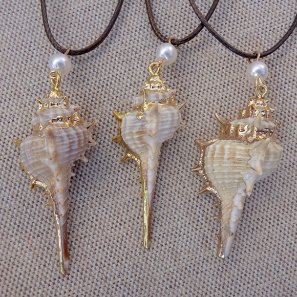 Long Boho Beach Gold Dipped Shell & Pearl Necklace - Picture 7 of 7